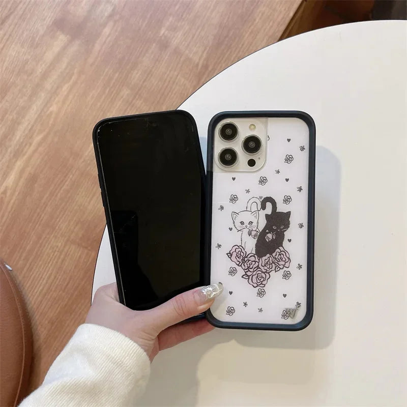 Fashion Wildflower Cartoon Swans Phone Case for iPhone 13 Pro 14 pro 15 Max 16 pro max 12 Cute Puppy  WF Deer Cherry Protection