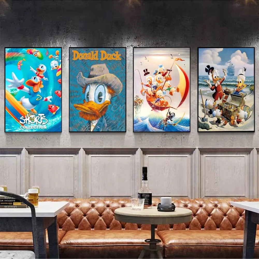 Cute Funny Cartoon Duck  Poster Self-adhesive Art Waterproof Paper Sticker Coffee House Bar Room Wall Decor