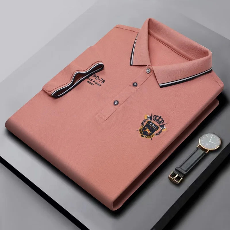 Men's high-quality summer new lapel men's short-sleeved polo shirt solid color business casual men's embroidered polo shirtM-4XL