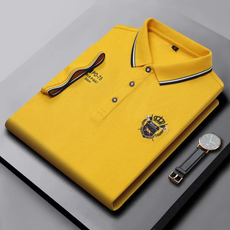 Men's high-quality summer new lapel men's short-sleeved polo shirt solid color business casual men's embroidered polo shirtM-4XL