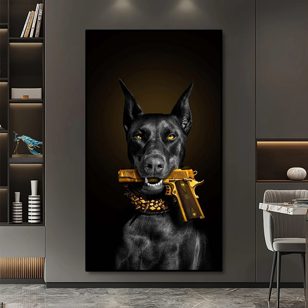 Animal Black Dog Poster Doberman Mafia Dog Poster Decorative Painting Canvas Wall Art Living Room Bedroom Decorative Mural