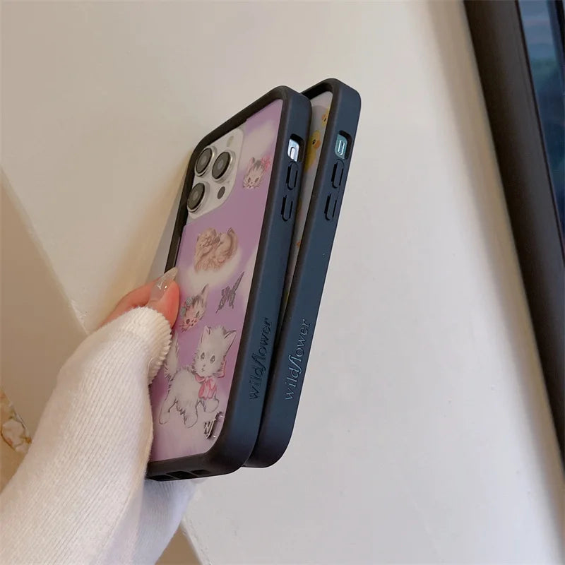 Wildflower Cartoon 3D Cute Dog Cat  Anti-Fall  Phone Case for iPhone 15 14 13 16 Pro Max WF Pet Duck butterfly Shockproof Cover