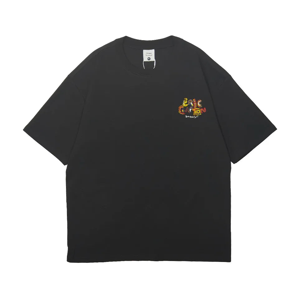 Men's Letter Embroidery Oversized T-Shirt Summer 2025 New Trendy Print Loose Short Sleeved Tee Casual Versatile Tops Clothing