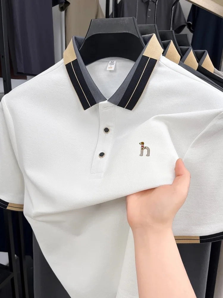 Luxury fashion men's short sleeve polo shirt high-quality brand summer breathable casual T-shirt cute cartoon dog embroidery top
