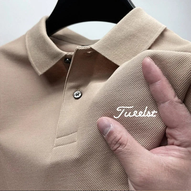 2025 New Men's Business Casual Polo T-shirt Comfortable Tops Style Large Size Pullover with Badge Pattern T-shirt