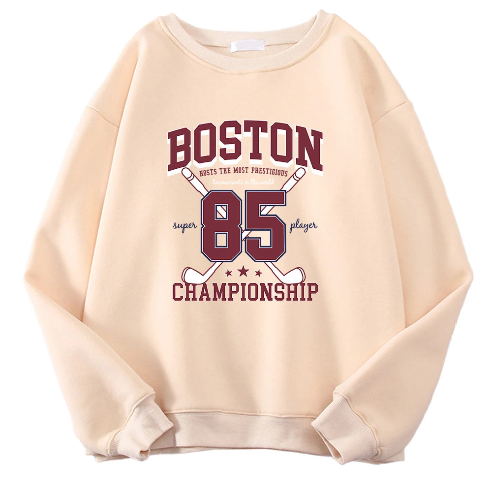 Boston 85 Players Championship Printing Men'S Sweatshirts Autumn Casual Hoodies Loose Warm Pullover Street Trend Sportswears