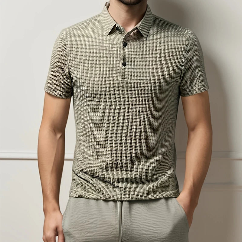 2025 Men's Business Casual Short Sleeved Bone Flower Solid Color POLO Shirt Fashion Breathable Comfortable Summer Versatile Top