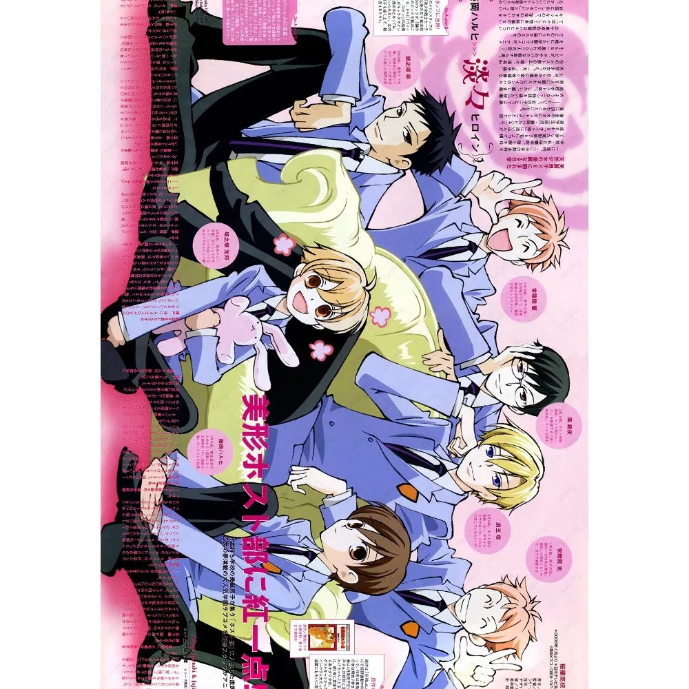Anime Ouran High School Host Club Pink Poster Sticky Wall Art Printing Waterproof Home Living Bed Room Bar Aesthetic Decor
