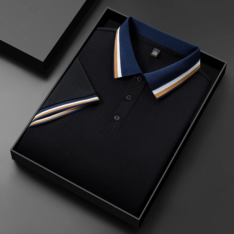 2025 New Men's Business Casual Short Sleeved Shirt Solid Color Polo Shirt Fashionable Breathable Comfortable Versatile Top