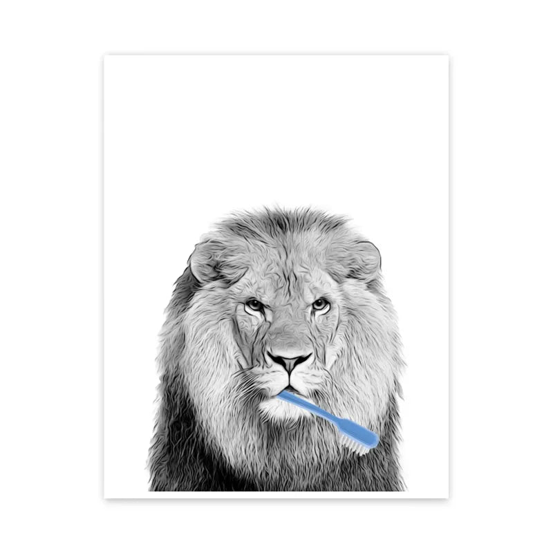 Funny Canvas Poster Cat Giraffe Dog Elephant Toilet Paper Bathtub Funny Bathroom Poster Wall Art Shower Room Home Decoration