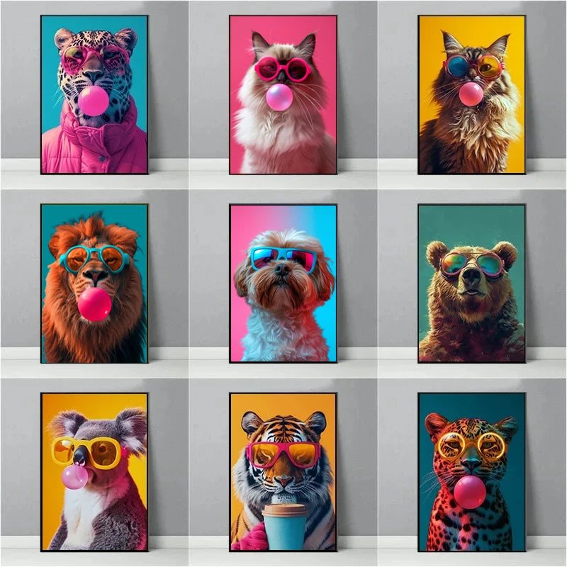 Animals With Sunglasses Art Poster Cool Cat Tiger Lion Giraffe Rabbit Wall Art Picture Canvas Print Painting Home Decoration