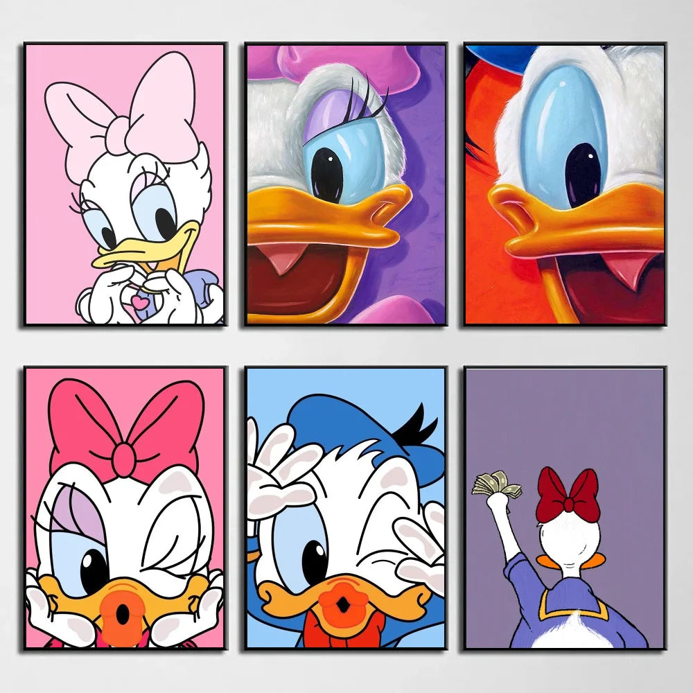 D-disney D-Daisy And D-Donald Duck Poster Self-adhesive Art Waterproof Paper Sticker Coffee House Bar Room Wall Decor