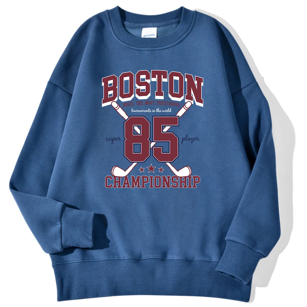 Boston 85 Players Championship Printing Men'S Sweatshirts Autumn Casual Hoodies Loose Warm Pullover Street Trend Sportswears