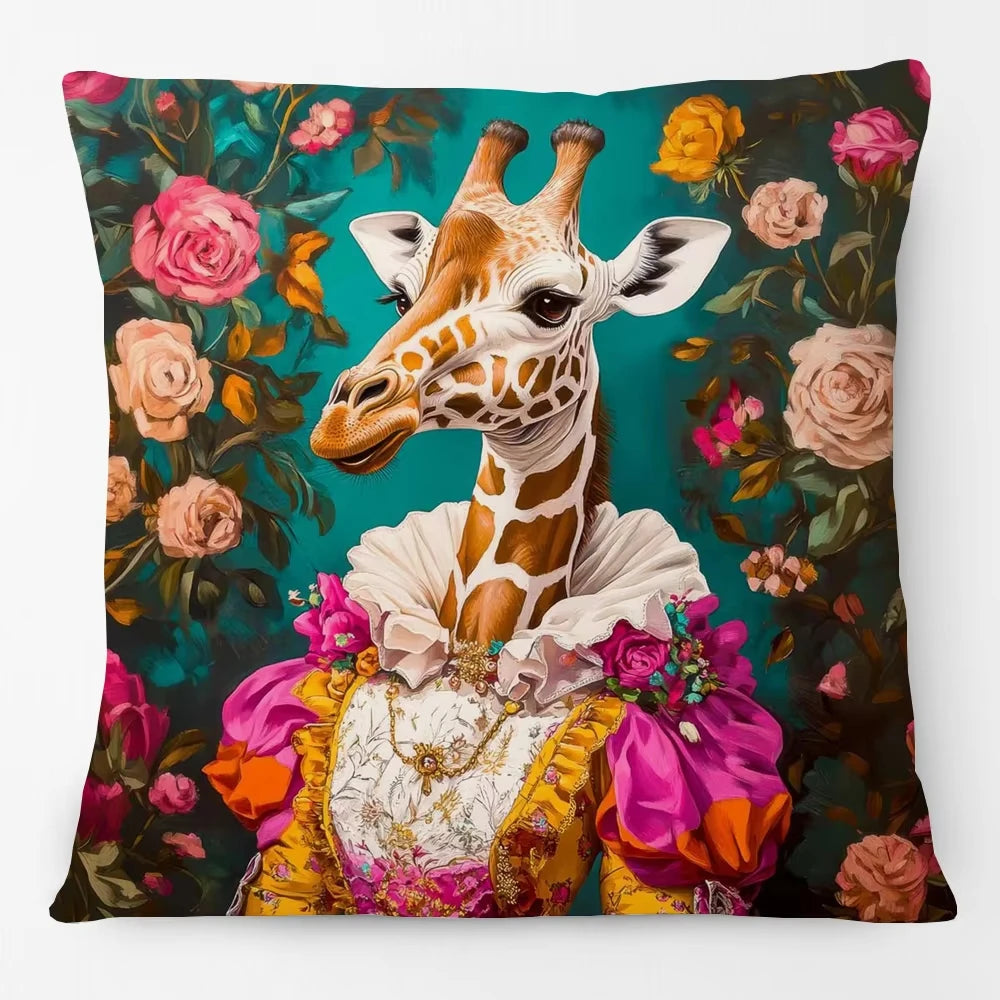 Animals Portrait Poster Pillowcase Horse Dog Fox Flower Giraffe Leopard Tiger Cushion Cover Living Room Square Home Decoration