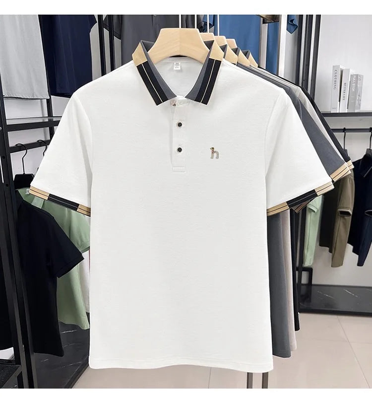 Luxury fashion men's short sleeve polo shirt high-quality brand summer breathable casual T-shirt cute cartoon dog embroidery top