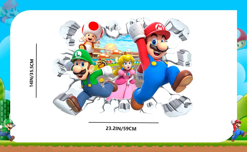 Mario Wall Stickers, 1 Pcs Decal for Party Decorations or Huge Posters for Boys Room Nursery Livingroom and Door (14'' x 23.2'')