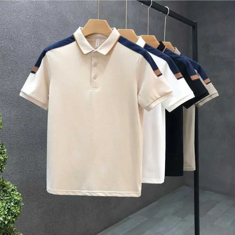 Trendy Brand Men's Polo Shirt Short Sleeve Color Blocking Lapel Fashionable Casual Wear From China Large Size Available