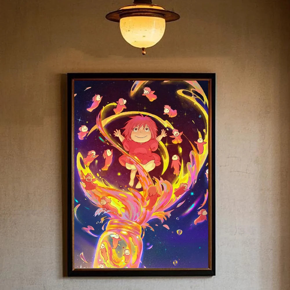 Japanese Anime P-Ponyo Figure Movie Poster HD art sticky wall waterproof home living room bedroom bar aesthetic decoration