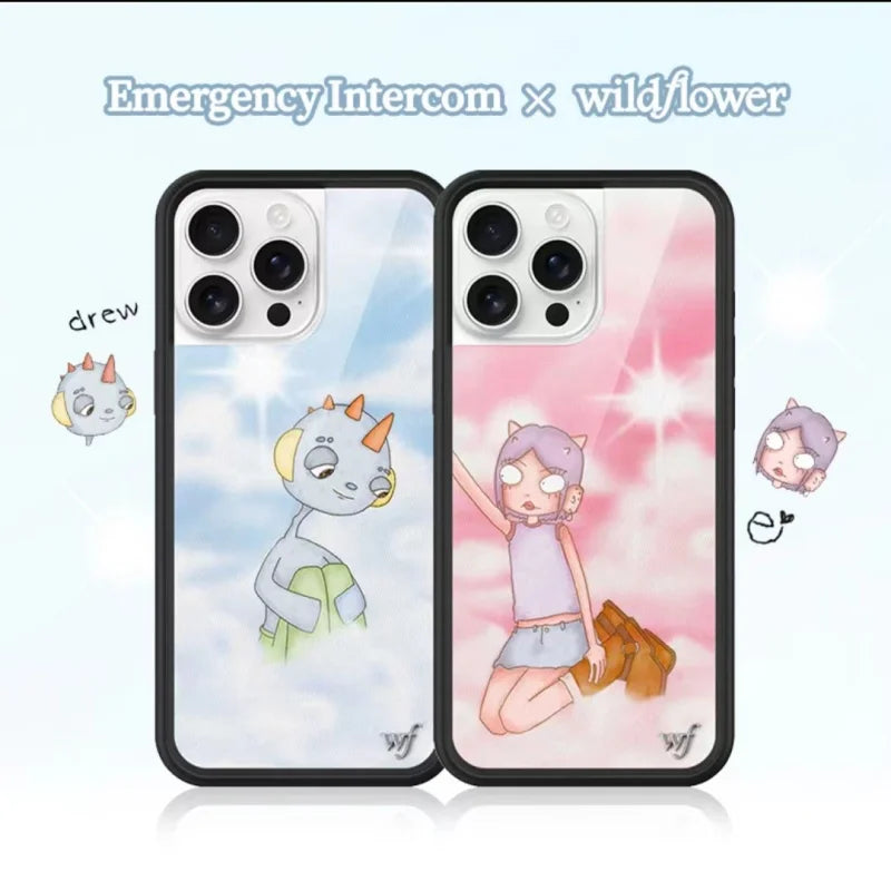 Wildflower Emergency Intercom Phone Case for iPhone 16 15 14 13 12 Pro Max Plus 16pro 15pro WF 3D Cartoon Cover Funda