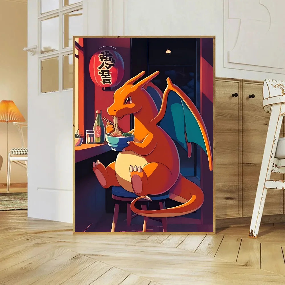 Miniso Anime P-Pokemon Poster Self-adhesive Art Waterproof Paper Sticker Coffee House Bar Room Wall Decor
