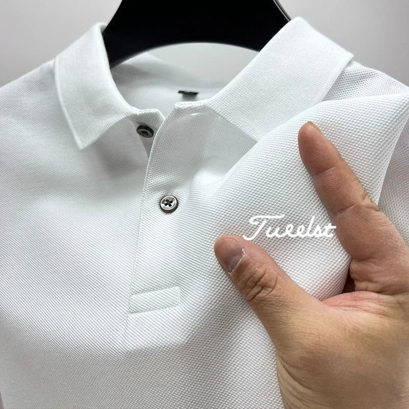 2025 New Men's Business Casual Polo T-shirt Comfortable Tops Style Large Size Pullover with Badge Pattern T-shirt