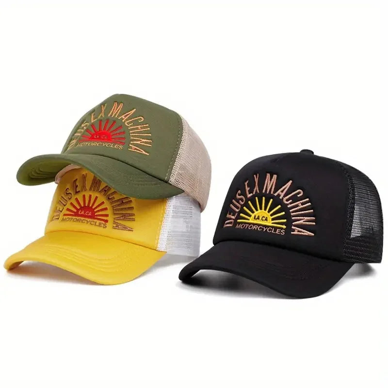 New Outdoor Unisex Embroidered Letters Baseball Hats Color Block Sunshade Mesh Breathable Trucker Caps Versatile Fashion Sun Hat