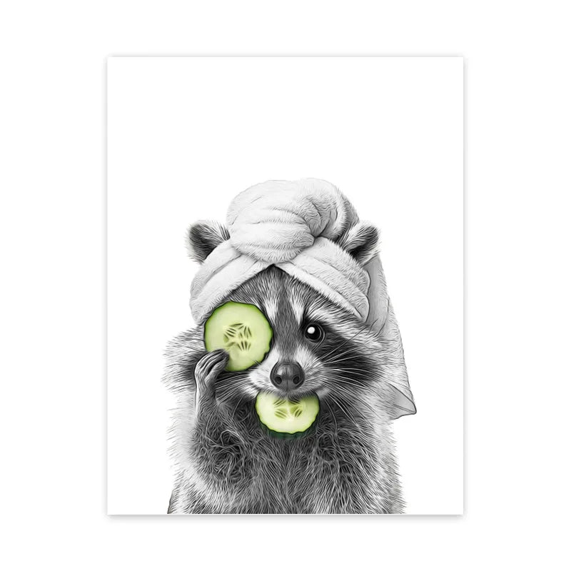 Funny Canvas Poster Cat Giraffe Dog Elephant Toilet Paper Bathtub Funny Bathroom Poster Wall Art Shower Room Home Decoration