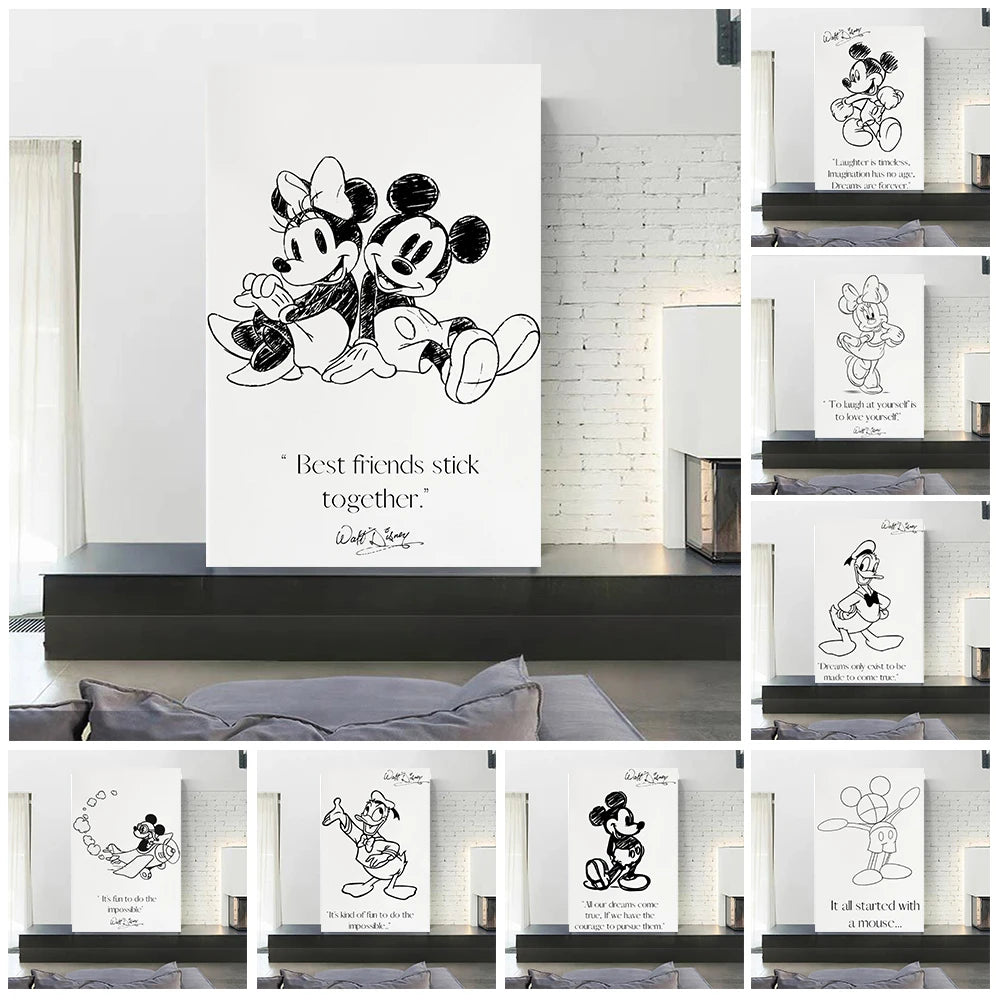 Disney Donald Duck Poster And Print Abstract Mickey Minnie Mouse Canvas Painting Disneyland Character Simple Wall Art Room Decor