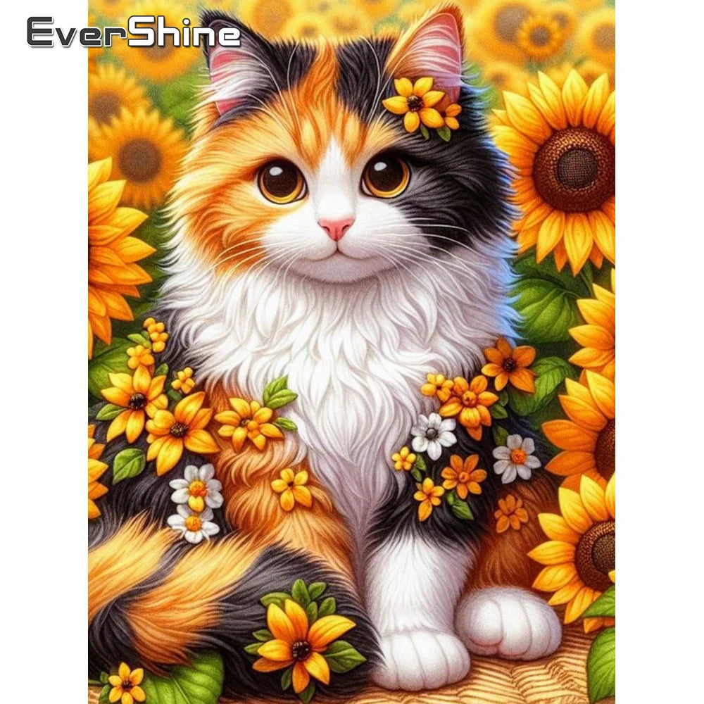 Evershine Diamond Mosaic Cat Animal New Arrival Full Square Round Painting Sunflower Embroidery DIY Handmade