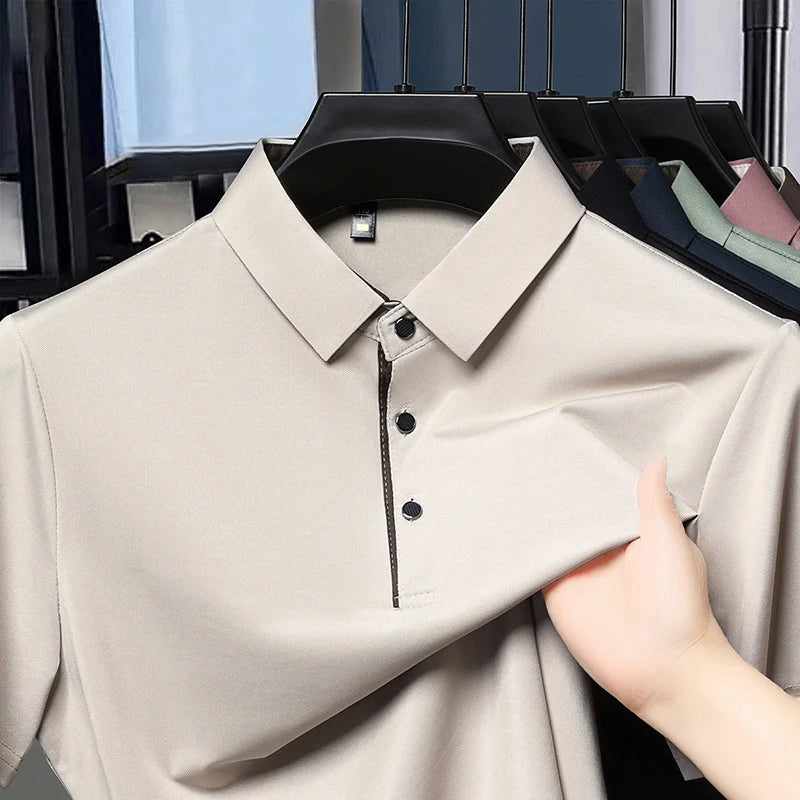 2025 Summer New High End POLO Shirt Dad's Fashion Casual Trendy Solid Color