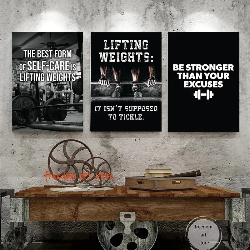 Gym Motivation Muscle Man Bodybuilding Fitness Strength Barbell Art Poster Canvas Painting Wall Print Picture for Home Gym Decor