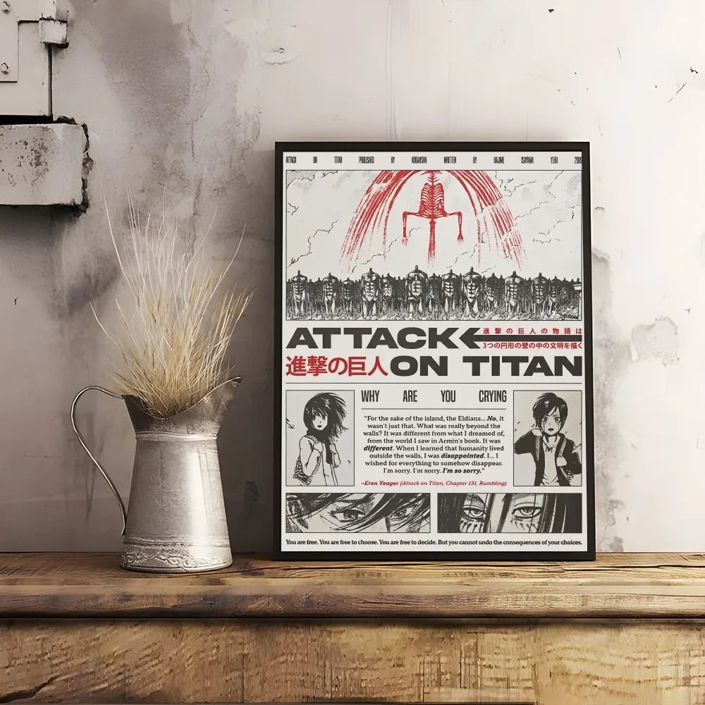 A-Attack On Japanese Manga T-Titan Poster Sticky Wall Art Printing Waterproof Home Living Bed Room Bar Hallway Aesthetic Decor