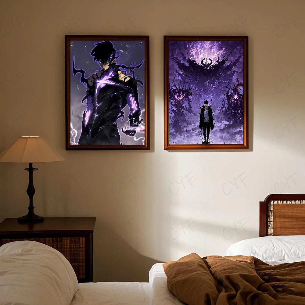 S-Solo Leveling Anime Poster HD art sticky wall waterproof home living room bedroom bar aesthetic decoration