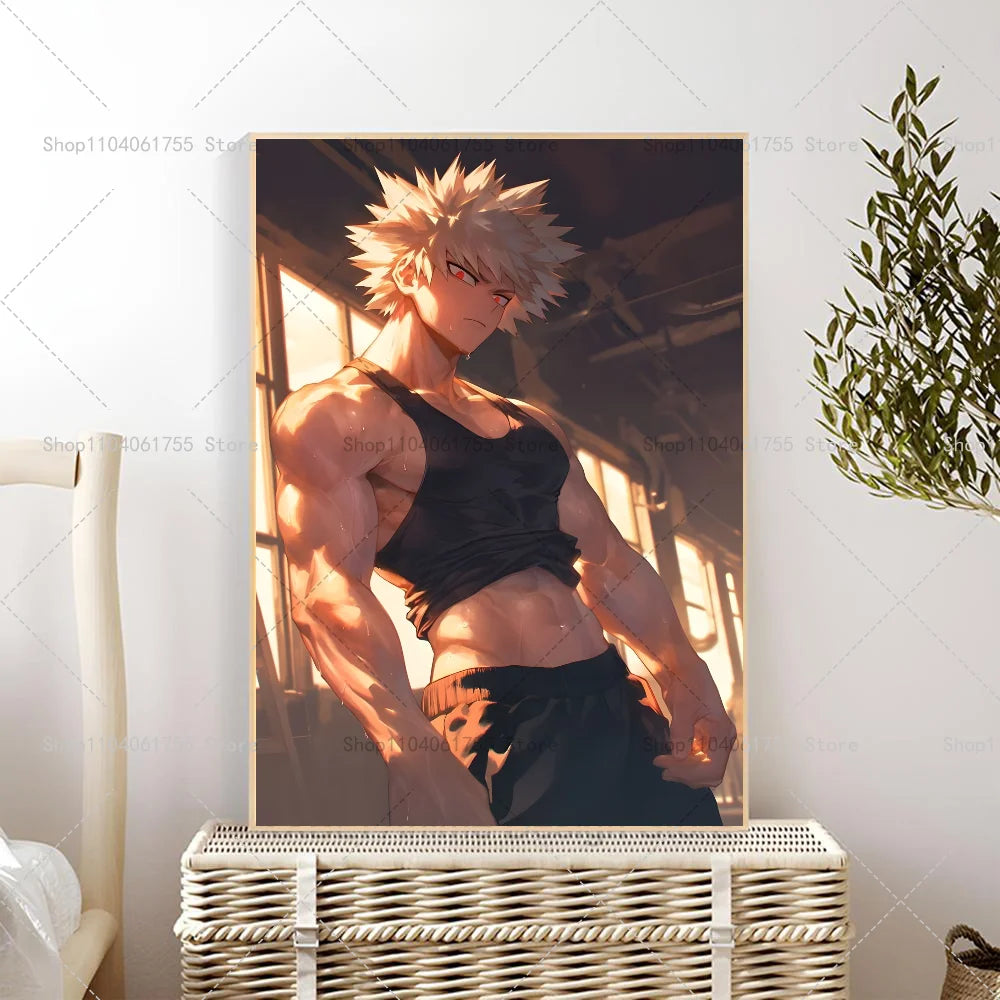 1PC My Hero Academia Bakugo Katsuki Anime Poster Self-adhesive Art Waterproof Paper Sticker Coffee House Bar Room Wall Decor