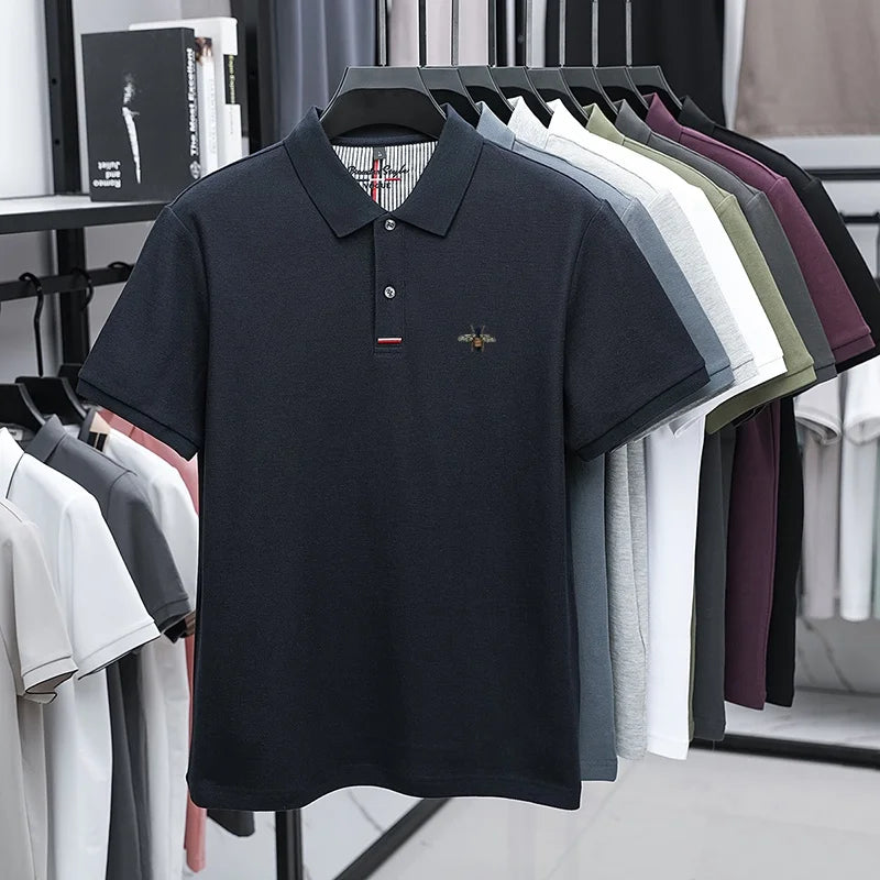 %Cotton letter jacquard lapel short sleeved T-shirt men's high-end brand Little Bee embroidery fashion trend summer polo shirt