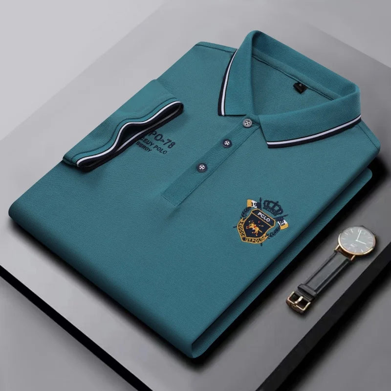 Men's high-quality summer new lapel men's short-sleeved polo shirt solid color business casual men's embroidered polo shirtM-4XL