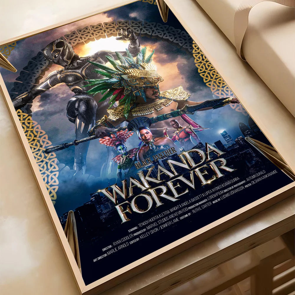 S-Superhero W-Wakanda Forever Poster Self-adhesive Art Waterproof Paper Sticker Coffee House Bar Room Wall Decor