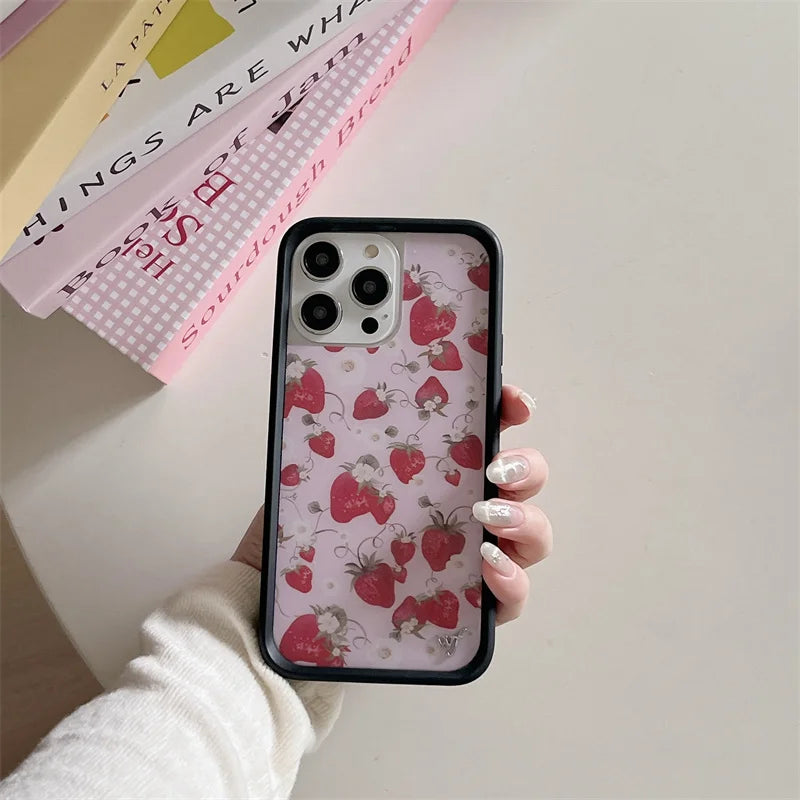 Wildflower 3D Ins Strawberry cherry Phone Case for iPhone 16 15 14 13 12 Pro Max Plus 16pro 15pro WF Cute Cartoon Cover Funda