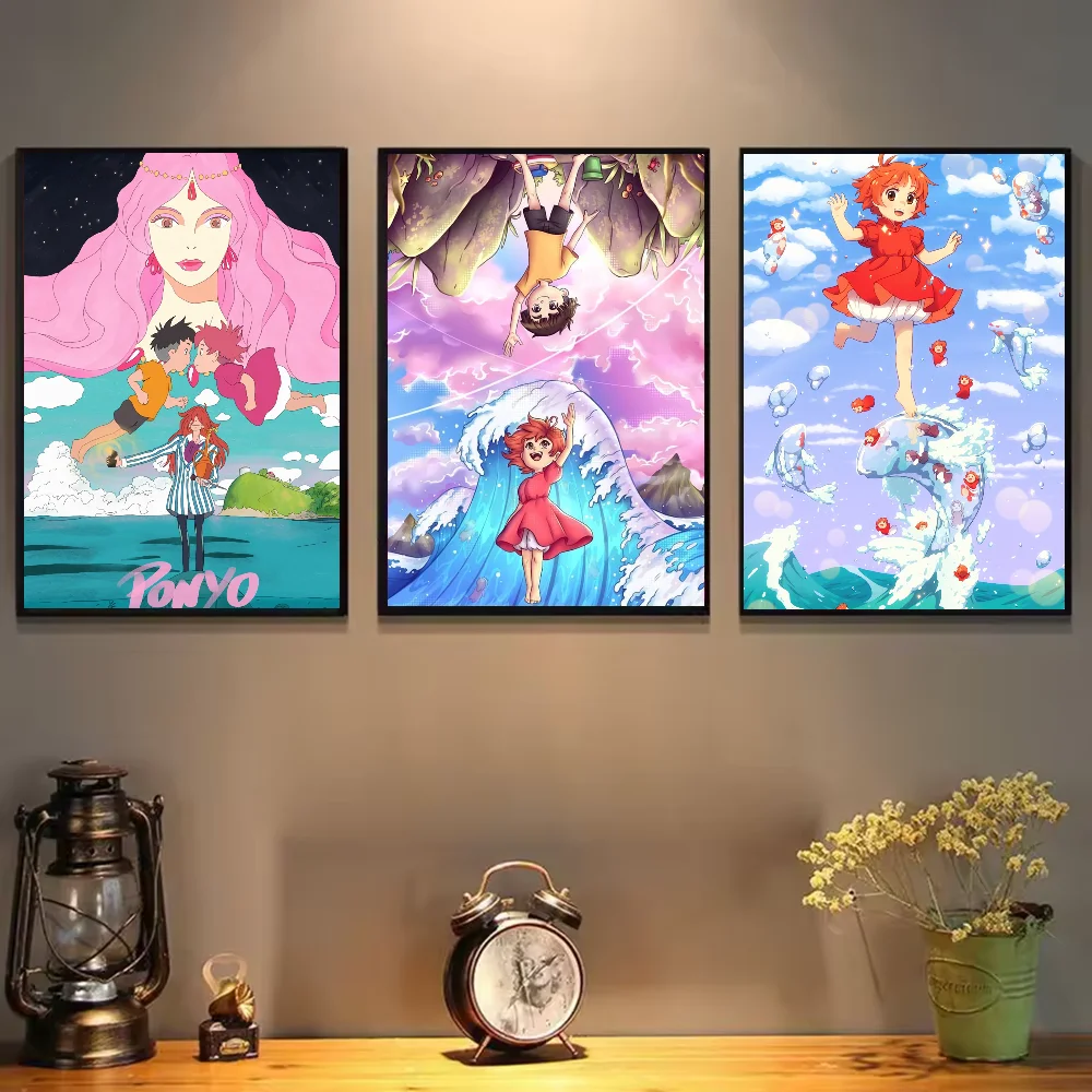 Japanese Anime P-Ponyo Figure Movie Poster HD art sticky wall waterproof home living room bedroom bar aesthetic decoration
