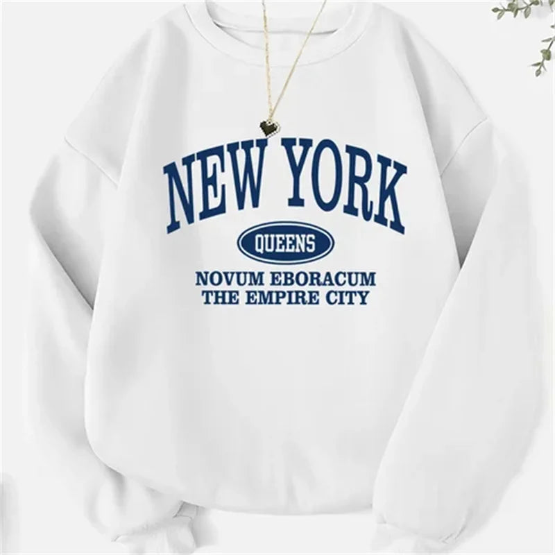New In Hoodies NEW YORK Print Sweatshirts Women Letter Printed Round Neck Hoodie Casual and Fashionable Winter Women's Pullover