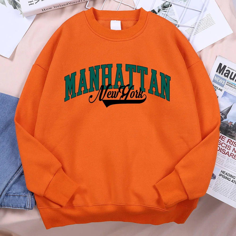 New York Manhattan Letter Sweatshirts Men Fur-liner Fleece Sweatshirt Minimalism Style Hoodie Flexible Comfort Hoodies Clothing