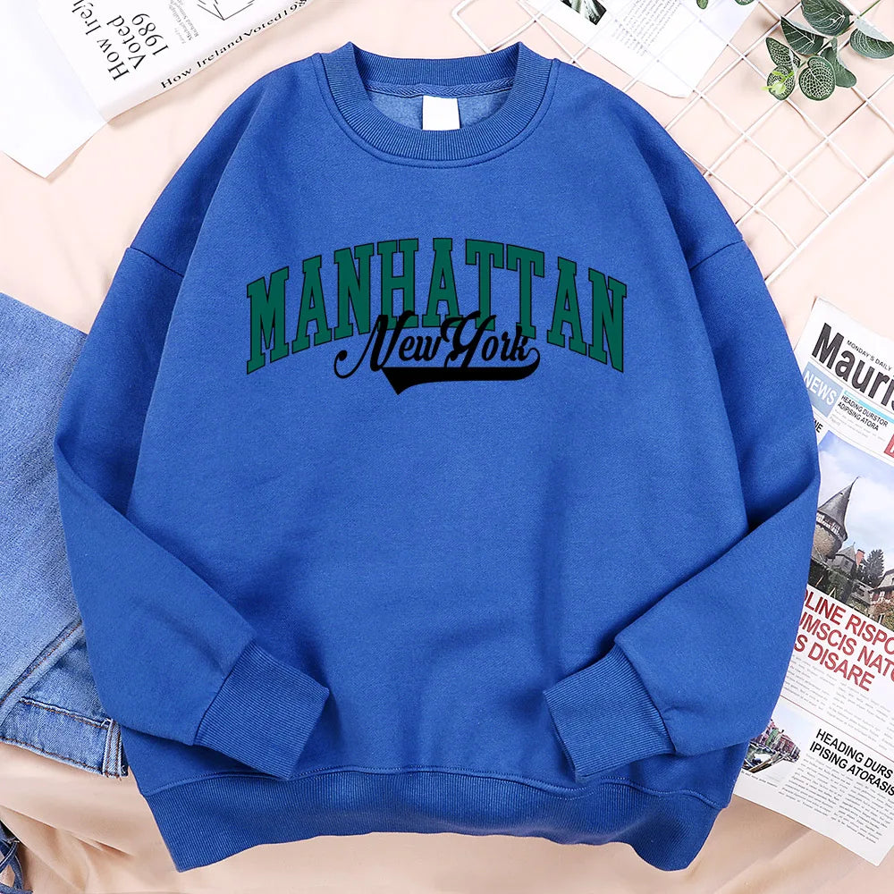 New York Manhattan Letter Sweatshirts Men Fur-liner Fleece Sweatshirt Minimalism Style Hoodie Flexible Comfort Hoodies Clothing