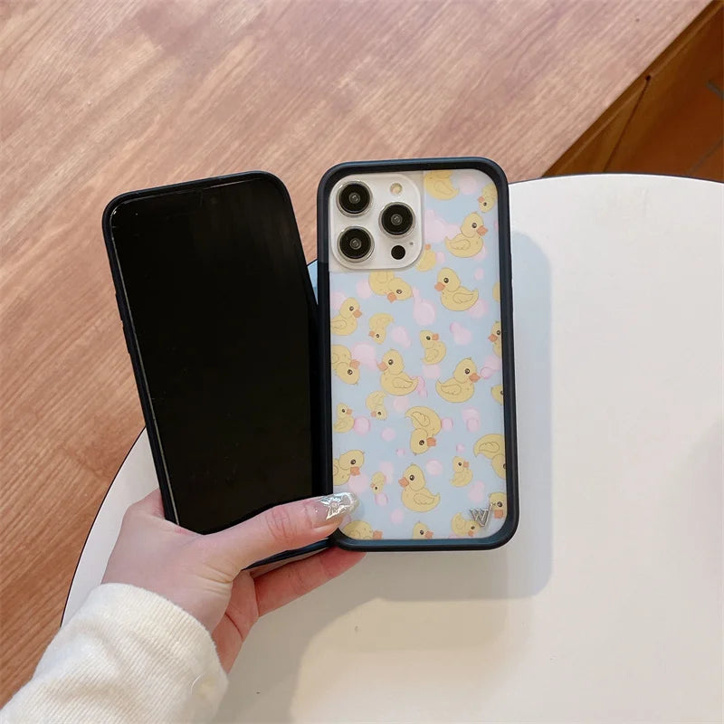 Wildflower Cartoon 3D Cute Dog Cat  Anti-Fall  Phone Case for iPhone 15 14 13 16 Pro Max WF Pet Duck butterfly Shockproof Cover