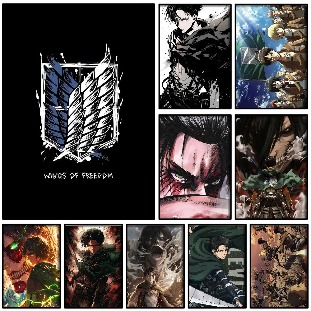 1PC Attack On Titan Poster Self-adhesive Art Waterproof Paper Sticker Coffee House Bar Room Wall Decor
