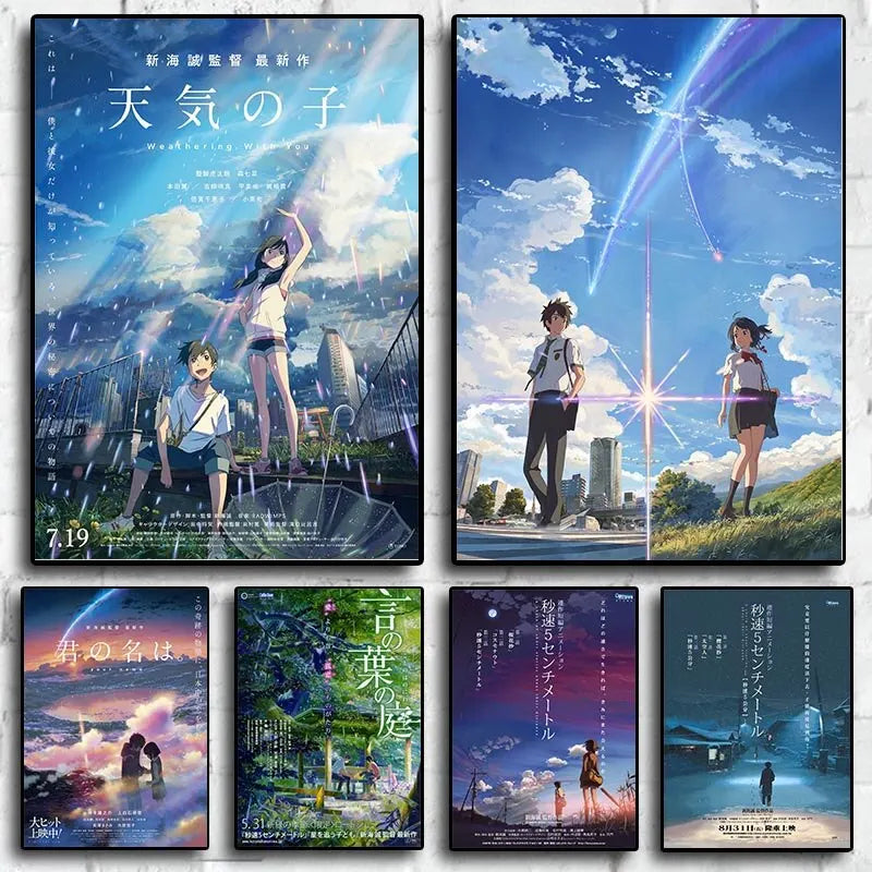 Makoto Shinkai Anime Poster Set Weathering With You Your Name She and Her Cat  Retro Japanese Style Wall Decor for Home