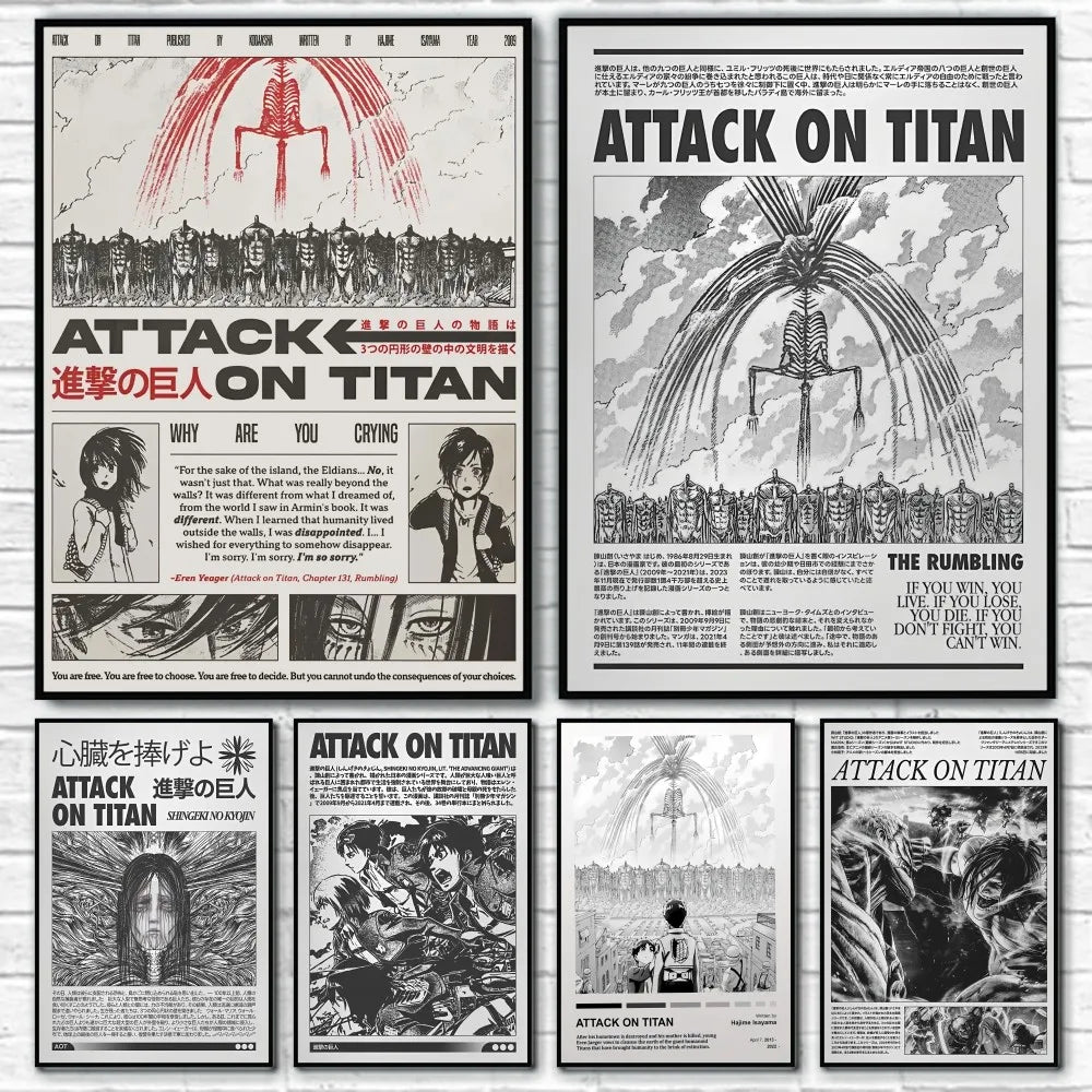 A-Attack On Japanese Manga T-Titan Poster Sticky Wall Art Printing Waterproof Home Living Bed Room Bar Hallway Aesthetic Decor