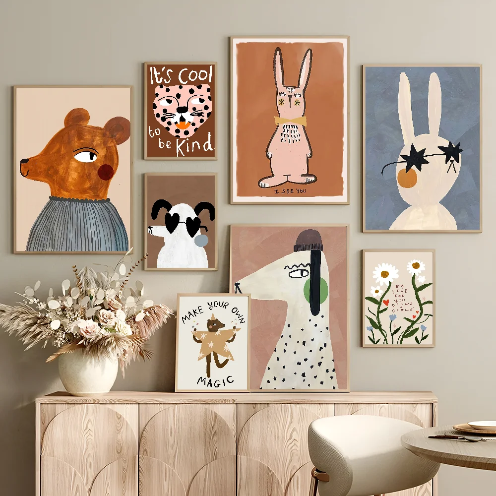 Leopard Rabbit Bear Tiger Mouse Rainbow Funny Movie Sticky Posters Fancy Wall Sticker Living Room Bar Vintag Decorative Painting