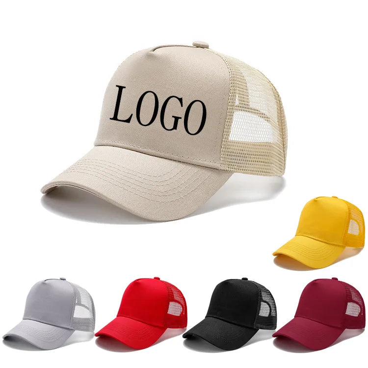 Custom Logo 5 Panel Baseball Cap For Women Men Cotton Embroidery Print Text Trucker Dad Hat Summer Outdoor Casual Mesh Hats