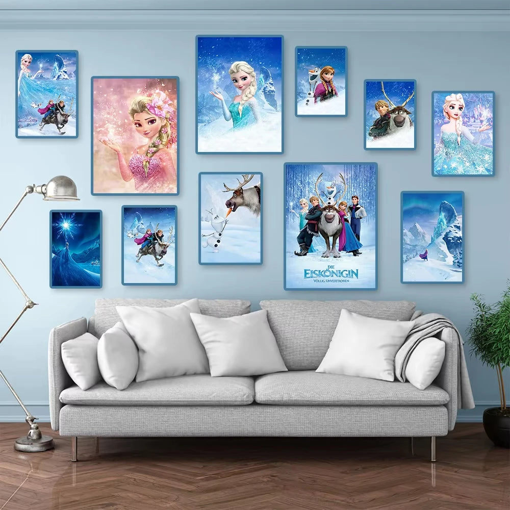 MINISO Disney Cartoon Movie Frozen Wall Art Poster Anna Elsa Kristoff Kids Room Home Decor Canvas Painting Picture Print Artwork