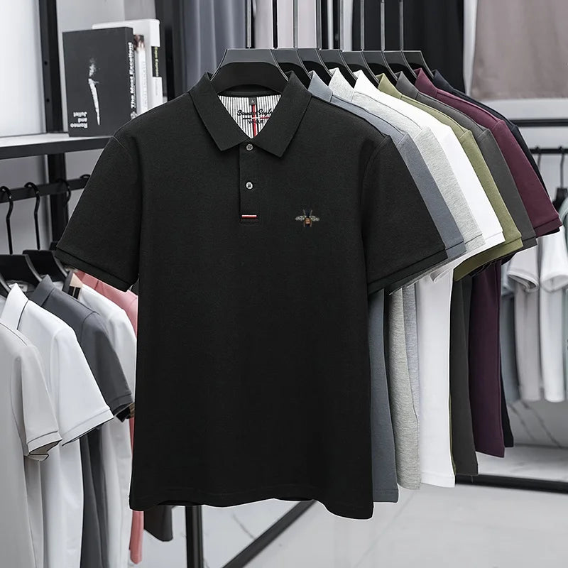 %Cotton letter jacquard lapel short sleeved T-shirt men's high-end brand Little Bee embroidery fashion trend summer polo shirt